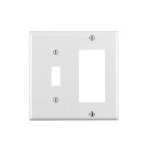 80405-W Combination Wallplate, 4-1/2 in L, 4-9/16 in W, 2 -Gang, Thermoset Plastic, White, Smooth 80405-W Combination Wallplate, 4-1/2 in L, 4-9/16 in W, 2 -Gang, Thermoset Plastic, White, Smooth