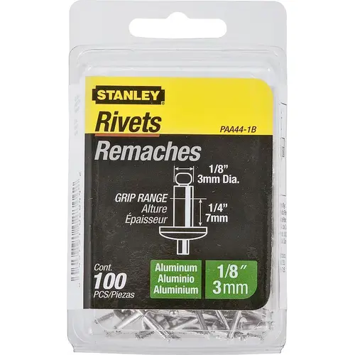 Pop Rivet, Reusable, 1-5/8 in L, Aluminum Chrome - pack of 100 Pop Rivet, Reusable, 1-5/8 in L, Aluminum Chrome - pack of 100