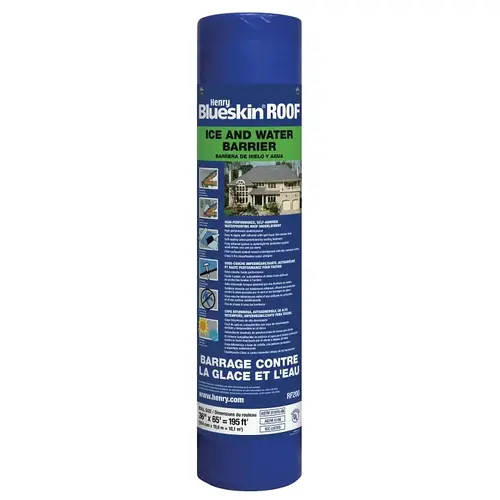 Roofing Underlayment, 65 ft L, 3 ft W, Polyethylene, Blue