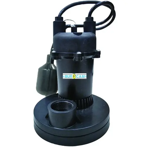 Sump Pump, 4 A, 115 V, 0.33 hp, 1-1/2 in Outlet, 18 ft Max Head, 1450 gph, Noryl Sump Pump, 4 A, 115 V, 0.33 hp, 1-1/2 in Outlet, 18 ft Max Head, 1450 gph, Noryl