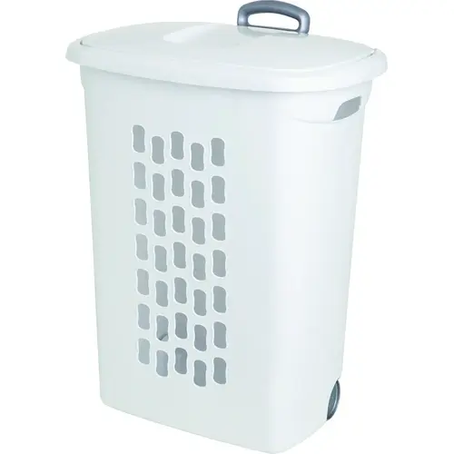 Wheeled Hamper, 2 bu Capacity, Plastic Bag, White, 12.8 in W, 19.6 in H, 28.2 in D Wheeled Hamper, 2 bu Capacity, Plastic Bag, White, 12.8 in W, 19.6 in H, 28.2 in D