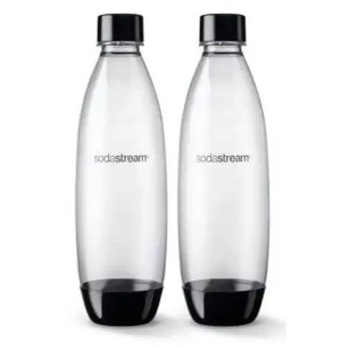 Slim Carbonating Bottle, 1 L Capacity, Plastic, Black - Pair