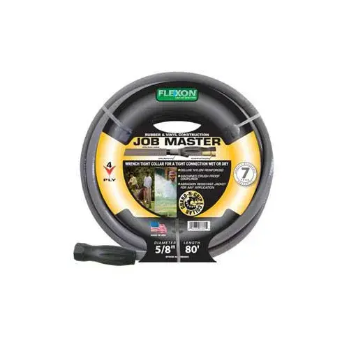 Job Master Garden Hose, 5/8 in, 80 ft L, Guard-N-Grip, Rubber/Vinyl, Gray