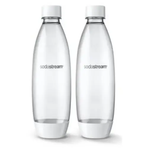 Slim Carbonating Bottle, 1 L Capacity, Plastic, White - Pair