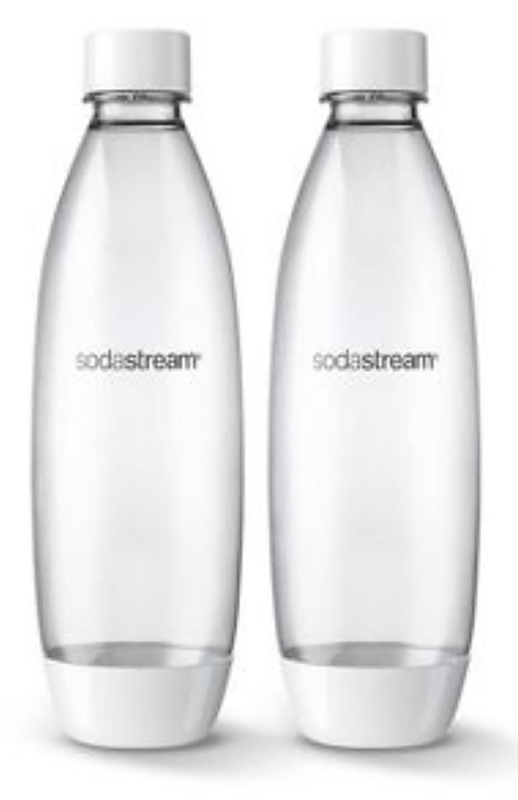 SODASTREAM USA INC 1741261010 Slim Carbonating Bottle, 1 L Capacity, Plastic, White - Pair