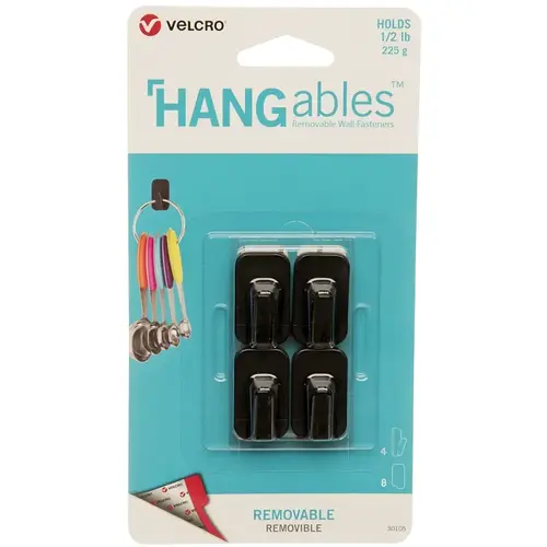 HANGables Removable Wall Hook, 0.5 lb, 4-Hook, Black - pack of 4 HANGables Removable Wall Hook, 0.5 lb, 4-Hook, Black - pack of 4