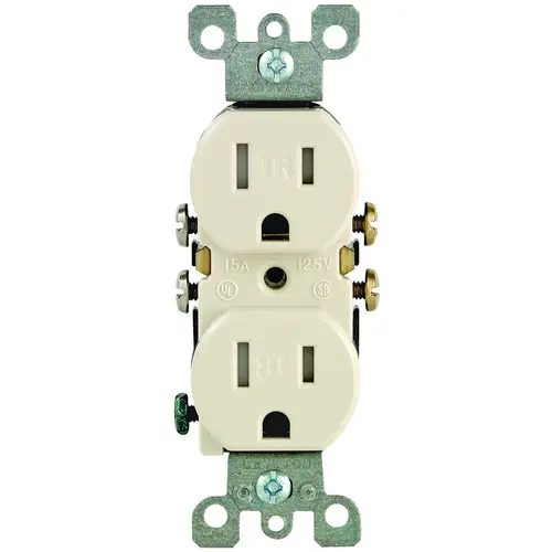 Duplex Receptacle, 2 -Pole, 15 A, 125 V, Push-In, Side Wiring, NEMA: 5-15R, Light Almond Duplex Receptacle, 2 -Pole, 15 A, 125 V, Push-In, Side Wiring, NEMA: 5-15R, Light Almond