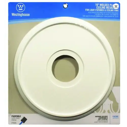 Ceiling Medallion, 15-3/4 in Dia, Plastic, Textured White, For: Ceiling Fans