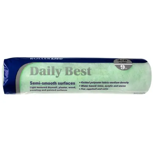 Daily Best Roller Cover, 3/8 in Thick Nap, 9 in L, Polyester Cover Green Daily Best Roller Cover, 3/8 in Thick Nap, 9 in L, Polyester Cover Green