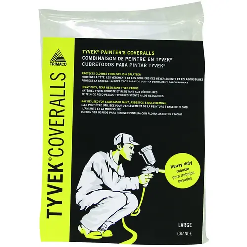 Professional Painter's Coveralls, L, Zipper Closure, Tyvek, White Professional Painter's Coveralls, L, Zipper Closure, Tyvek, White