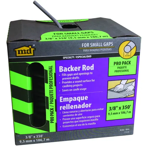 Backer Rod, 3/8 in Dia, 350 ft L, Polyethylene, Gray Backer Rod, 3/8 in Dia, 350 ft L, Polyethylene, Gray