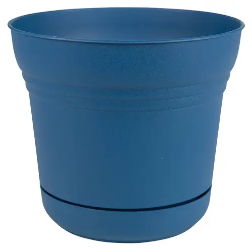 Planter, 14 in Dia, 14-1/2 in W, Saturn Design, Classic Blue, Matte Planter, 14 in Dia, 14-1/2 in W, Saturn Design, Classic Blue, Matte