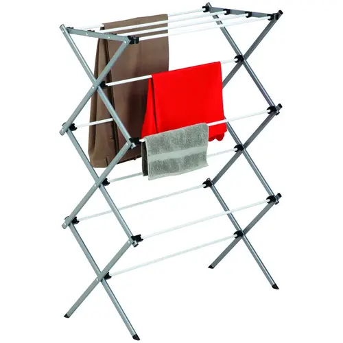 Collapsible Cloth Drying Rack, Steel, Silver, 15 in W, 42 in H, 30 in L Collapsible Cloth Drying Rack, Steel, Silver, 15 in W, 42 in H, 30 in L