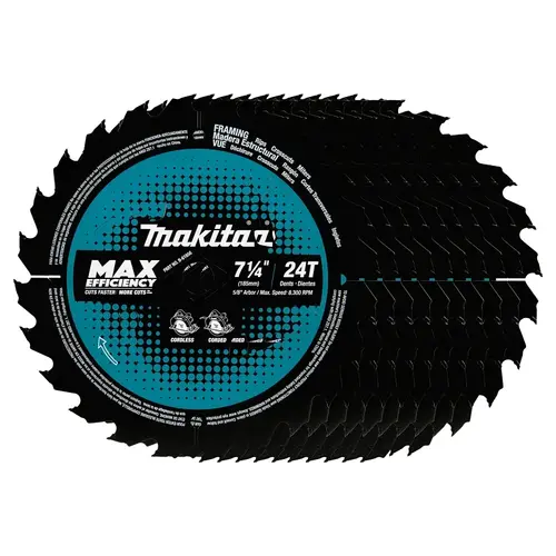 Circular Saw Blade, 7-1/4 in Dia, 5/8 in Arbor, 24-Teeth, Carbide Cutting Edge Black - pack of 10 Circular Saw Blade, 7-1/4 in Dia, 5/8 in Arbor, 24-Teeth, Carbide Cutting Edge Black - pack of 10