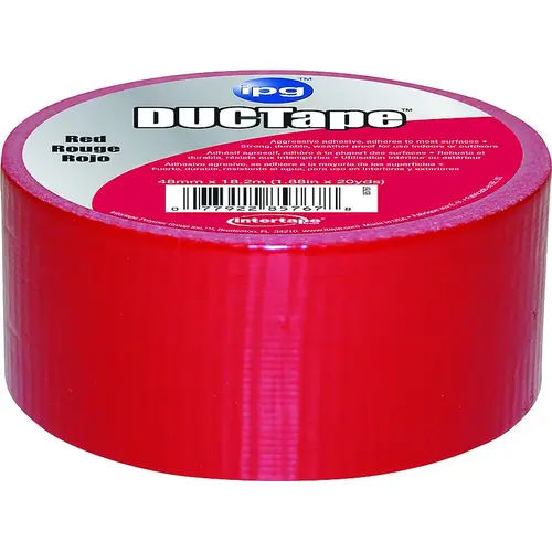 Duct Tape, 20 yd L, 1.88 in W, Polyethylene-Coated Cloth Backing, Red