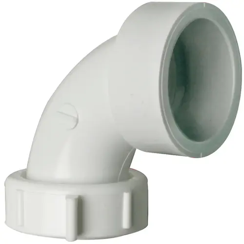 Sink Trap Pipe Elbow, 1-1/2 in, 90 deg Angle, PVC White