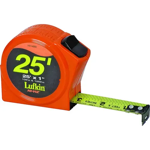 Tape Measure, 25 ft L Blade, 1 in W Blade, Steel Blade, ABS Case, Orange Case Tape Measure, 25 ft L Blade, 1 in W Blade, Steel Blade, ABS Case, Orange Case
