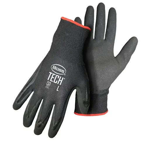 TECH Gloves, M, Knit Wrist Cuff, Foam-Nitrile Coating, Nylon Glove, Black TECH Gloves, M, Knit Wrist Cuff, Foam-Nitrile Coating, Nylon Glove, Black