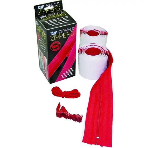 Zipper, Heavy-Duty, 7 ft L, 3 in W, Fabric Pair Clear/Red