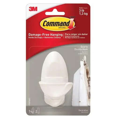 Double Hook Medium Plastic 3-1/4" L Quartz - pack of 4 Double Hook Medium Plastic 3-1/4" L Quartz - pack of 4