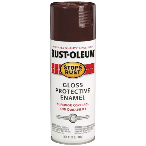 STOPS RUST Protective Enamel Spray Paint, Gloss, Kona Brown, 12 oz, Aerosol Can STOPS RUST Protective Enamel Spray Paint, Gloss, Kona Brown, 12 oz, Aerosol Can