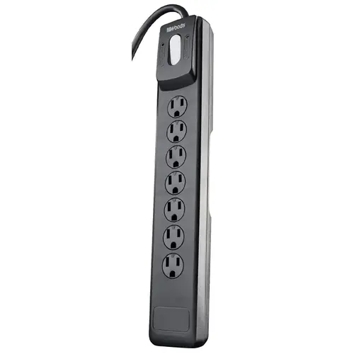 7-Outlet 1440J Black Surge Protector Strip with 10 Ft. Cord