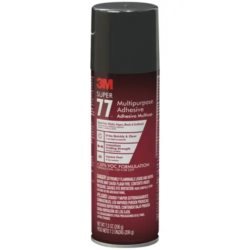 Super 77 Spray Adhesive, Liquid, Solvent, Clear, 7.3 oz Can