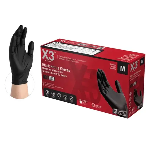 Disposable Gloves, M, Nitrile, Powder-Free, Black, 9-1/2 in L - pack of 100