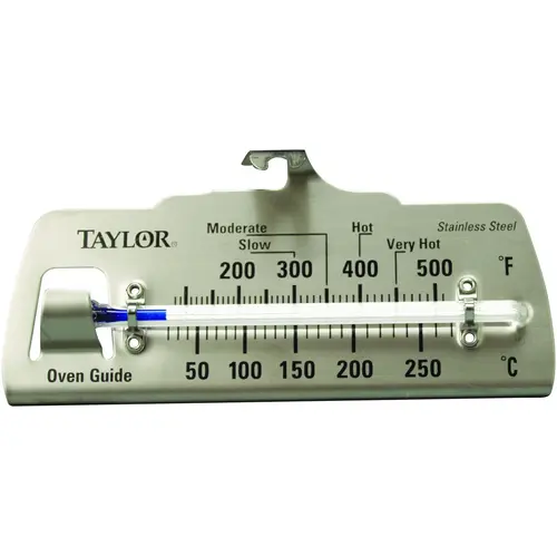 Oven Guide Thermometer, 100 to 600 deg F, Analog Display Multicolored
