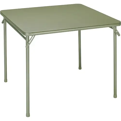 Folding Table, 33-3/4 in OAW, 33-3/4 in OAD, 28 in OAH, Steel Frame, Vinyl Tabletop, Antique Linen
