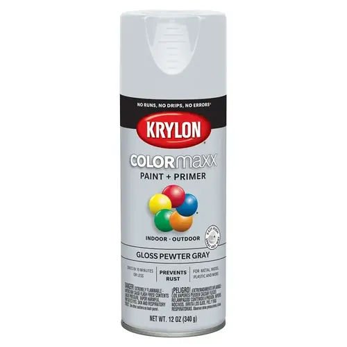 COLORmaxx Paint + Primer Spray Paint, 12 oz, Pewter Gray, Gloss - pack of 6 COLORmaxx Paint + Primer Spray Paint, 12 oz, Pewter Gray, Gloss - pack of 6