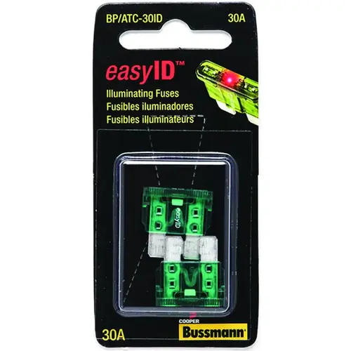 Automotive Fuse, Blade Fuse, 32 VDC, 30 A, 1 kA Interrupt Pair Green Automotive Fuse, Blade Fuse, 32 VDC, 30 A, 1 kA Interrupt Pair Green