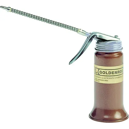 Goldenrod Pistol Pump Oiler, 6 oz Capacity, Flexible Spout, Steel, Powder-Coated Copper Bronze Goldenrod Pistol Pump Oiler, 6 oz Capacity, Flexible Spout, Steel, Powder-Coated Copper Bronze