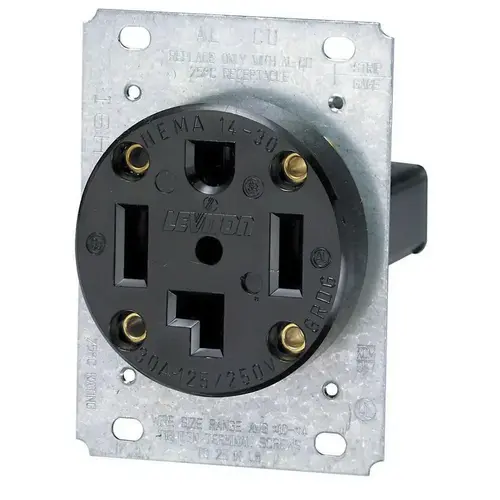 Electrical Receptacle, 3 -Pole, 125/250 V, 30 A, NEMA: NEMA 14-30R, Black