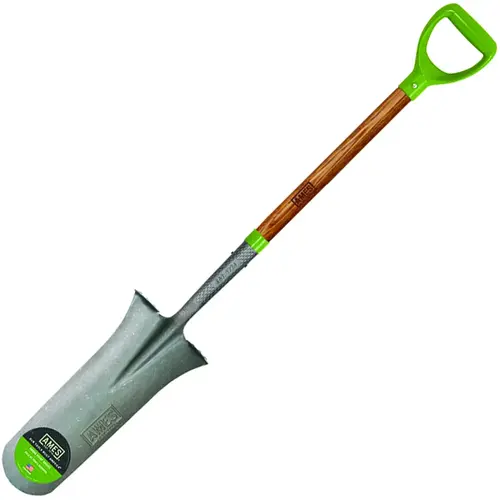 Drain Spade, 7-1/2 in W Blade, Steel Blade, Hardwood Handle, D-Shaped Handle Green