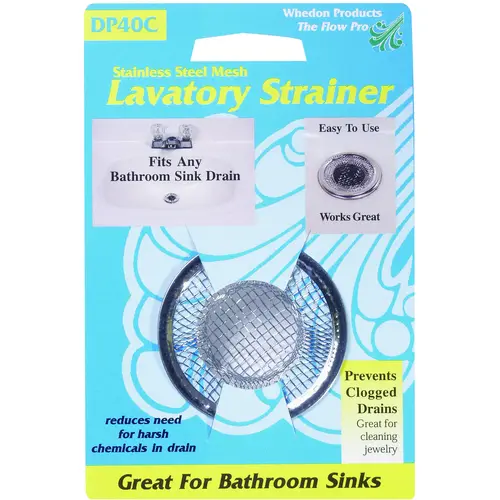 Lavatory Strainer with Ring, 2-1/4 in Dia, Stainless Steel, For: Lavatory Sink Drains Chrome