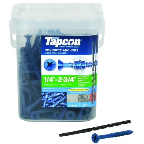 28585 Concrete Screw Anchor, 1/4 in Dia, 2-3/4 in L, Steel, Climaseal Blue - pack of 150 28585 Concrete Screw Anchor, 1/4 in Dia, 2-3/4 in L, Steel, Climaseal Blue - pack of 150