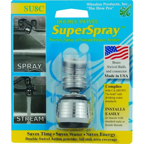 Faucet Aerator, 15/16-27 x 55/64-27 Male x Female Thread, Brass, Chrome Plated