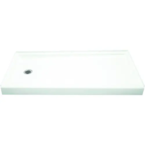 Ensemble Shower Base, 60 in L, 30 in W, 5 in H, Vikrell, White, Alcove Installation, 3-5/16 in Drain