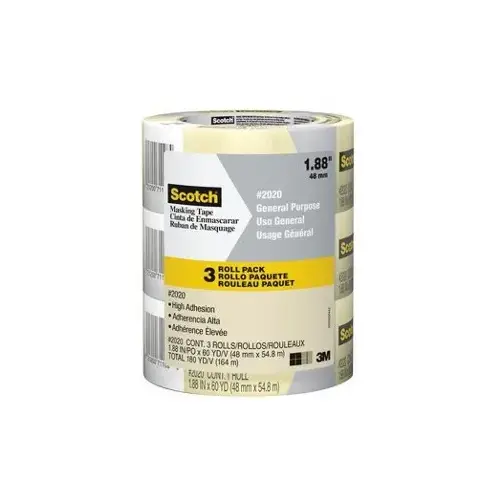 2020-48ECP Masking Tape, 60 yd L, 1.89 in W, Crepe Paper Backing, Tan - pack of 3 2020-48ECP Masking Tape, 60 yd L, 1.89 in W, Crepe Paper Backing, Tan - pack of 3