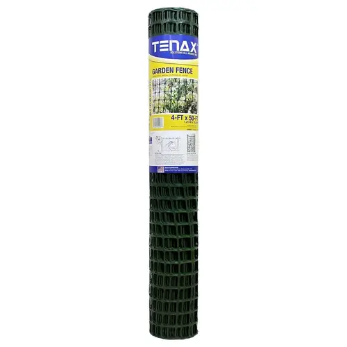 Garden Fence, 50 ft L, 4 ft H, 2 x 2 in Mesh, Polyethylene, Green