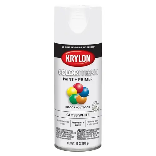 COLORmaxx Spray Paint, Gloss, White, 12 oz, Aerosol Can