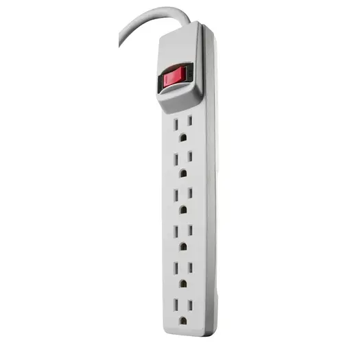 Power Strip, 4 ft L Cable, 6 -Socket, 15 A, 120 V, White Power Strip, 4 ft L Cable, 6 -Socket, 15 A, 120 V, White