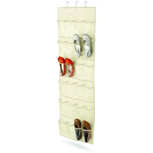 Shoe Organizer, 21 in W, 57 in H, Canvas, Beige Shoe Organizer, 21 in W, 57 in H, Canvas, Beige