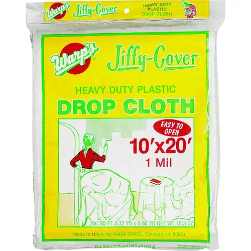 Drop Cloth, 20 ft L, 10 ft W, Plastic, Clear - pack of 12 Drop Cloth, 20 ft L, 10 ft W, Plastic, Clear - pack of 12