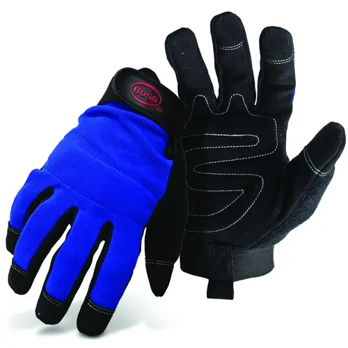 Mechanic's Gloves, Men's, XL, Reinforced Thumb, Wrist Strap Cuff, Blue Mechanic's Gloves, Men's, XL, Reinforced Thumb, Wrist Strap Cuff, Blue