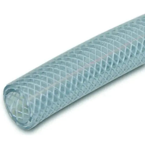 PVC Vinyl Tubing, Braided, FDA Grade, Clear, 3/4 ID x 1 In. OD x 75 Ft.