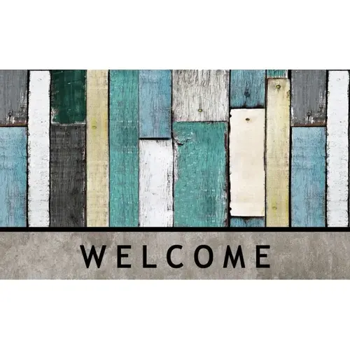 Floor Mat, 30 in L, 18 in W, Wood Plank Pattern, Rubber Surface, Multi-Color