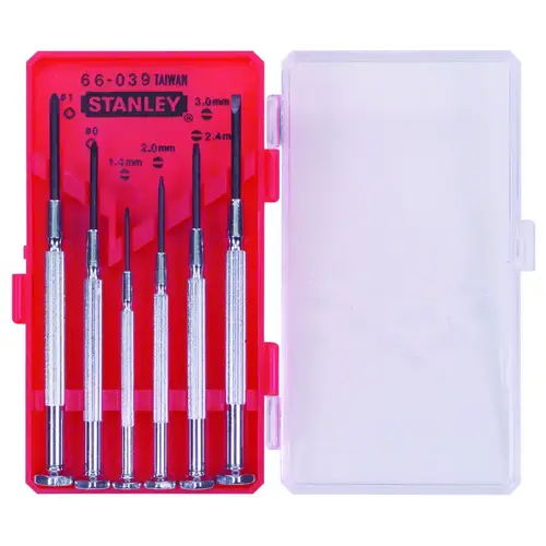 6 Pc Jewelers Screwdriver Set, Phillips, Slotted, 1.4 mm to 3.0 mm Red 6 Pc Jewelers Screwdriver Set, Phillips, Slotted, 1.4 mm to 3.0 mm Red