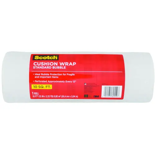 Cushion Bubble Wrap, 10 ft L, 12 in W, Nylon Clear